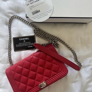 2023 Chanel Bright Red Boy Wallet on Chain